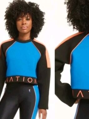 P.E Nation Colorblock Cropped Sweatshirt - Blue & Coral